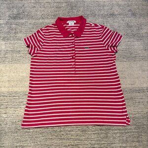 Women's Lacoste Bright Pink and White Stripe Polo Size 42(L)